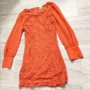 🧡 Orange Blu Pepper Lace Dress with Long Sleeves